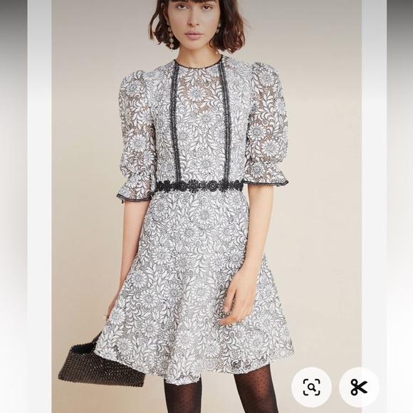 MONIQUE LHUILLIER Short Sleeve Embroidered Lace Mini Dress - Picture 13 of 15